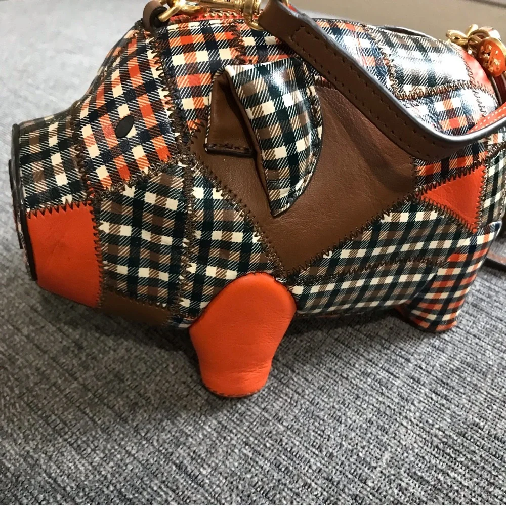 NWOT Tory Burch Peggy The Pig Leather Mini Bag Plaid - Picture 4 of 8